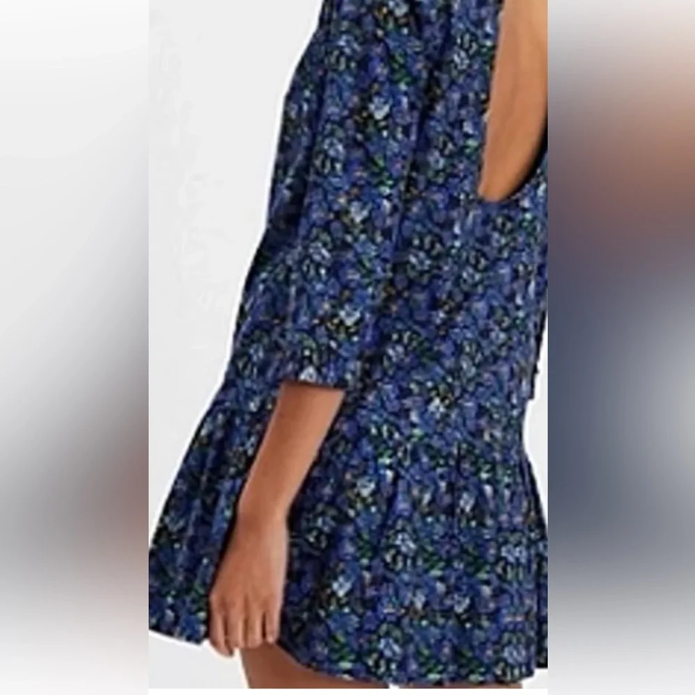Free People Blue Floral Cotton Midi Dress Sz XS